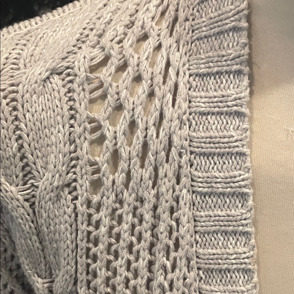 Terra & Sky Light Gray Open Cardigan with Cable Knit - Picture 3 of 10